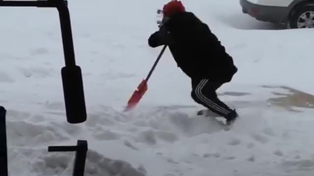 Ridiculous Slip While Shoveling Snow