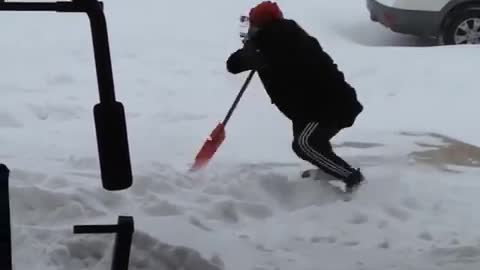 Ridiculous Slip While Shoveling Snow