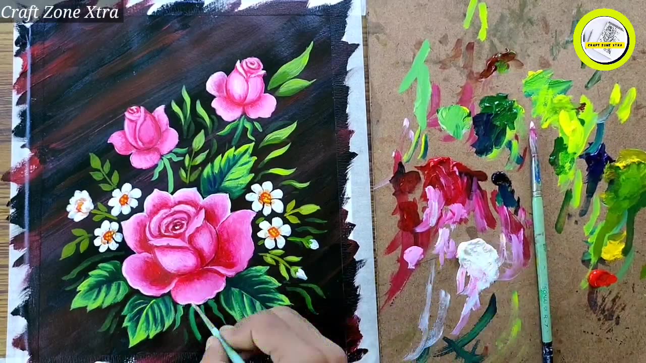 HOW TO DRAW ACRYLIC COLOUR ROSE PAINTING | EASY ROSE PAINTING STEP BY STEP | Craft Zone Extra