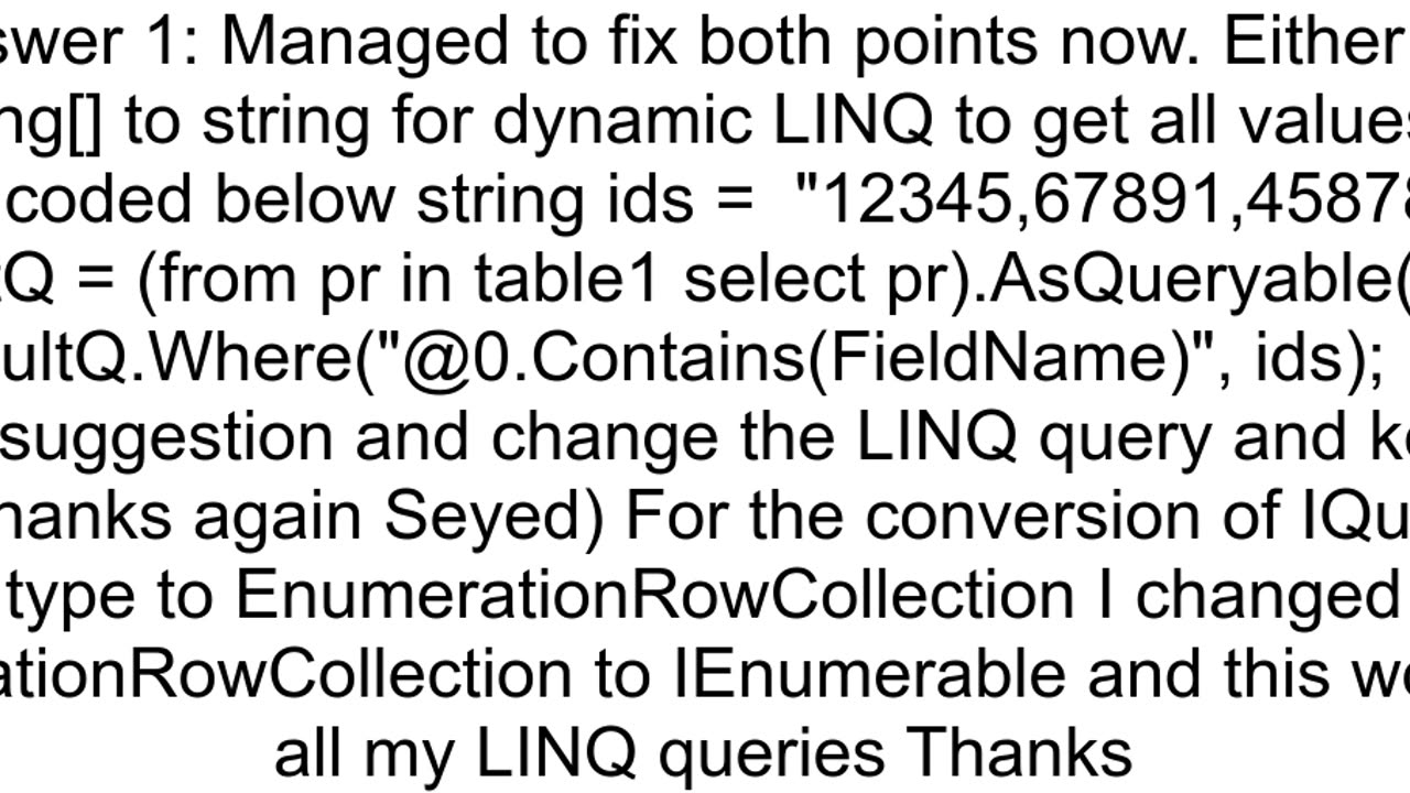 C Dynamic LINQ Contains using an array only evaluates the first value