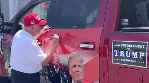 President @realDonaldTrump signs a supporter’s truck at Trump National