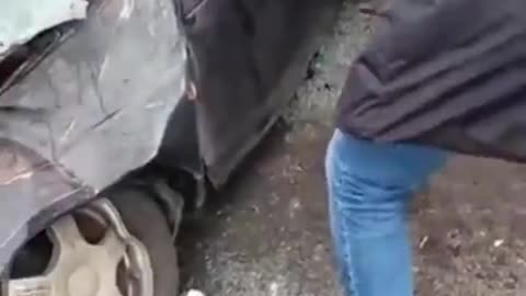 Ukrainian citizen Rescued from Car Destroyed by War Tank