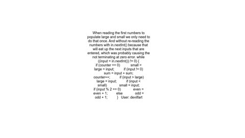 Java program that reads user input until 0 is entered, also makes a few calculations (evensodds, av