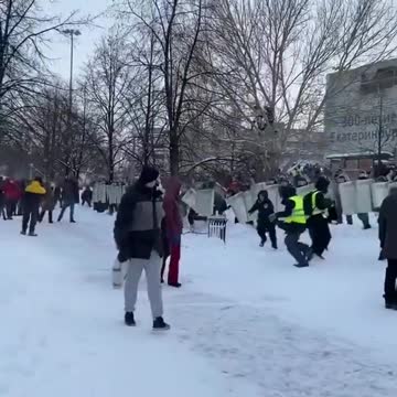 In Yekaterinburg, one of the protesters threw a smoke bomb at the security forces
