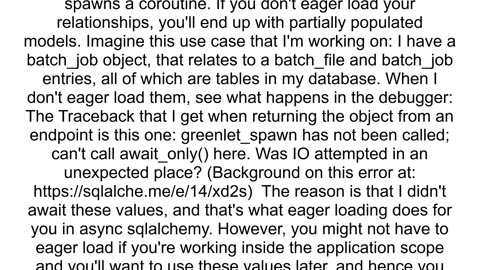 Async SQLalchemy accessing eagerlyloaded empty relationship triggers new lazyload raising error