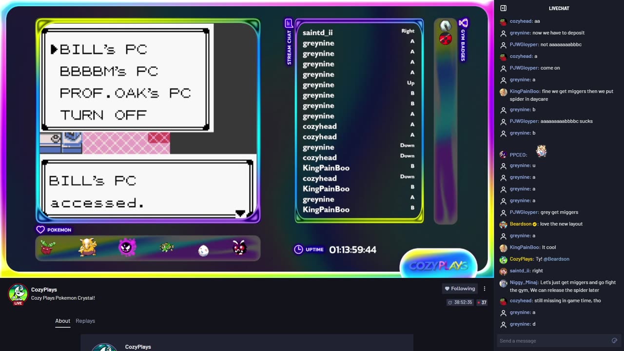 KingPainBoo's spider is about to be released, then he jumps in chat! - Cozy.tv Plays Pokémon Crystal