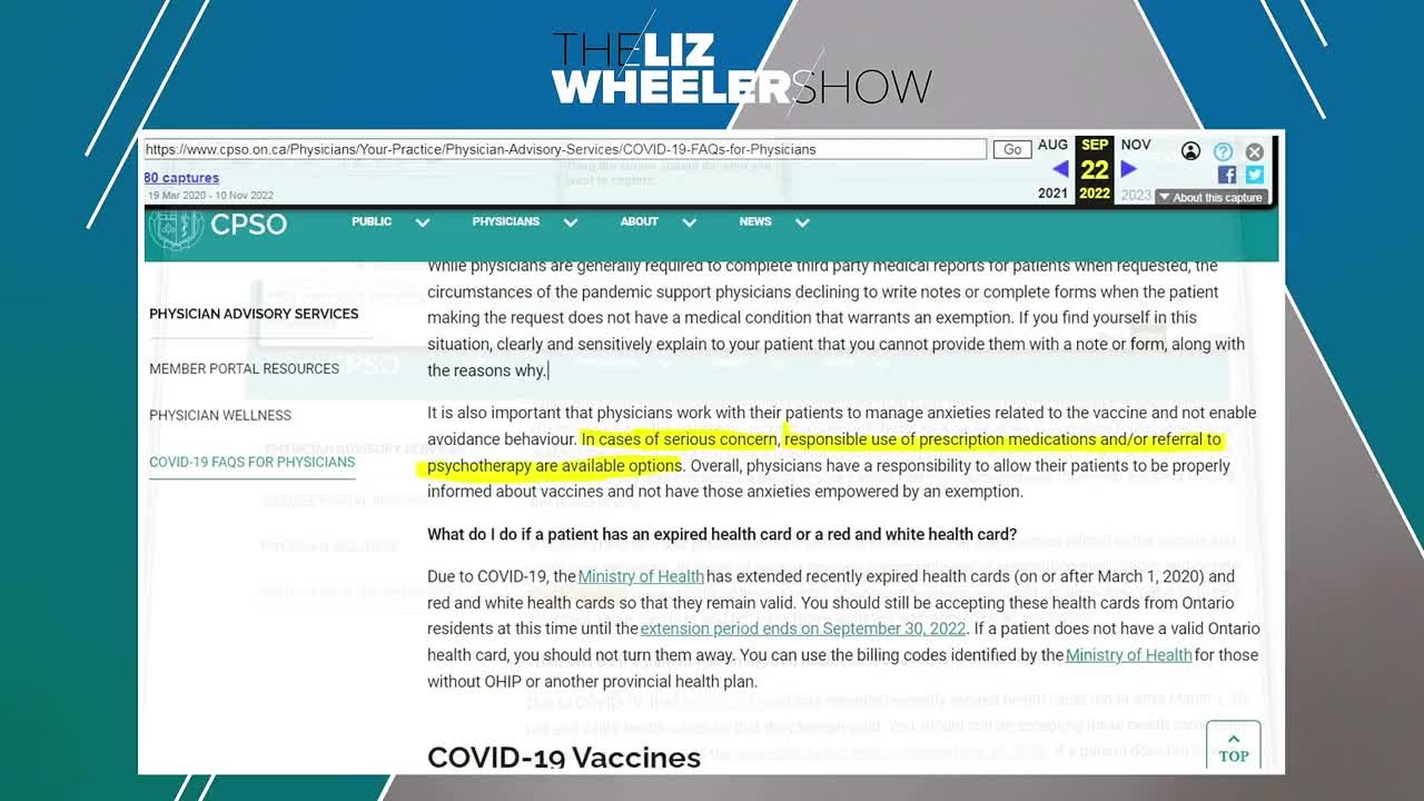 Ontario: Doctors are instructed to medicate you if you don't want to take the Covid jab.