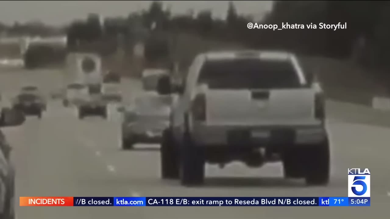 California / Truck tire comes off and causes a car to flip over on the 118 freeway