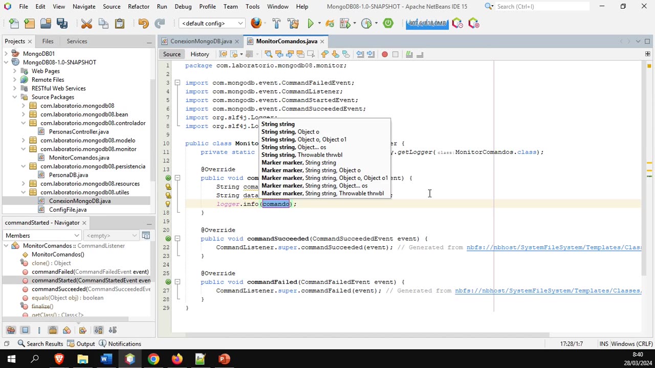 Conectando Java y MongoDB 10. Monitorear eventos de MongoDB