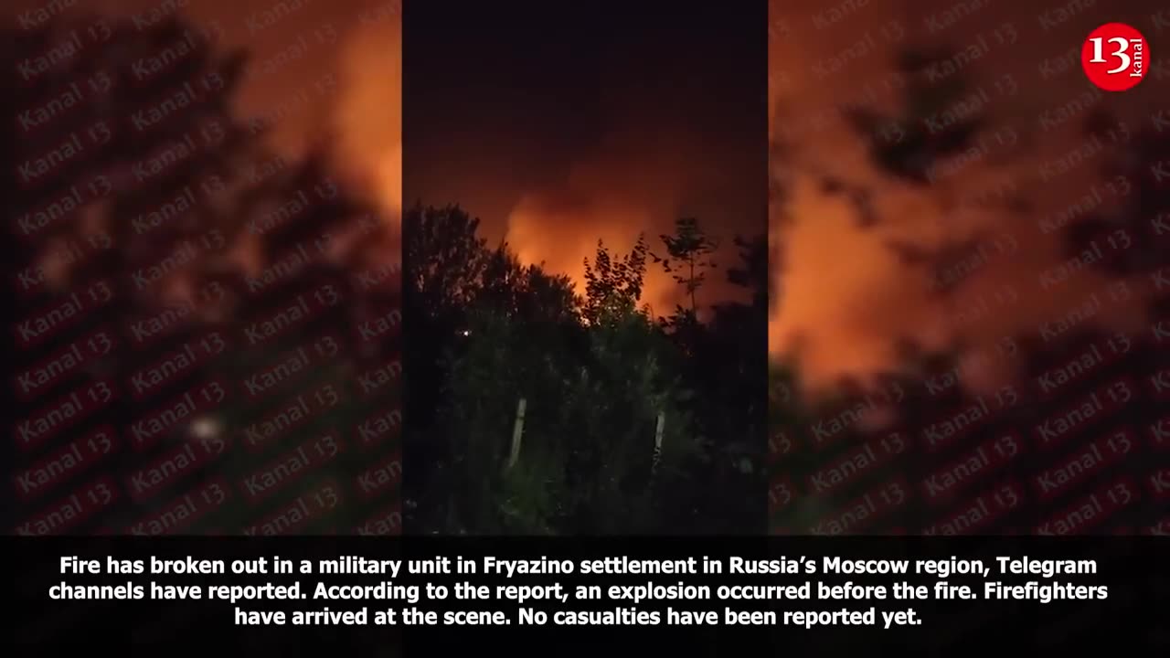 Strong fire starts in military unit in Moscow - Footage taken by Russians