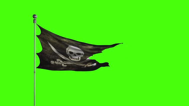 Pirate flag animation on green background.