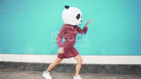 woman dance in panda animal