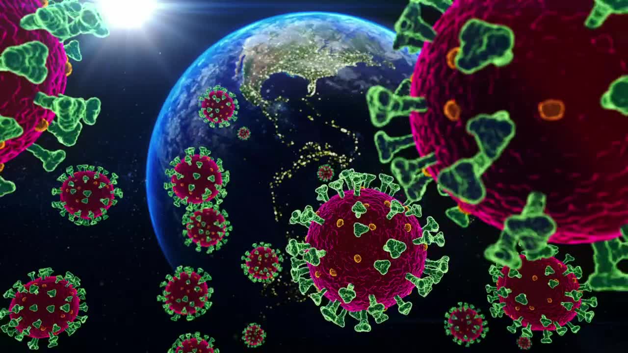 Coronavirus floating in space reaching earth