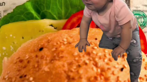 Baby choose money over burger 🍔