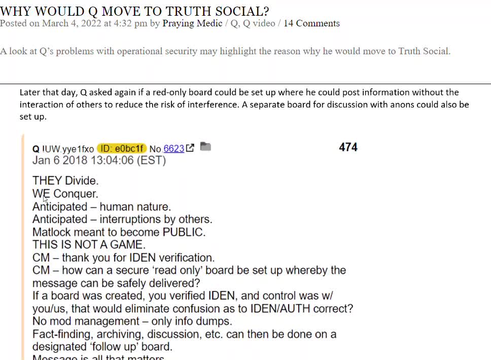 WHY WOULD Q MOVE TO TRUTH SOCIAL? By Praying Medic