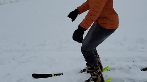 Teaching buddy how to ski. Didn't quite make it on this run.