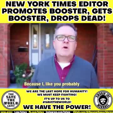 New York Times Editor Promotes Booster Vaccine - Then Dies!