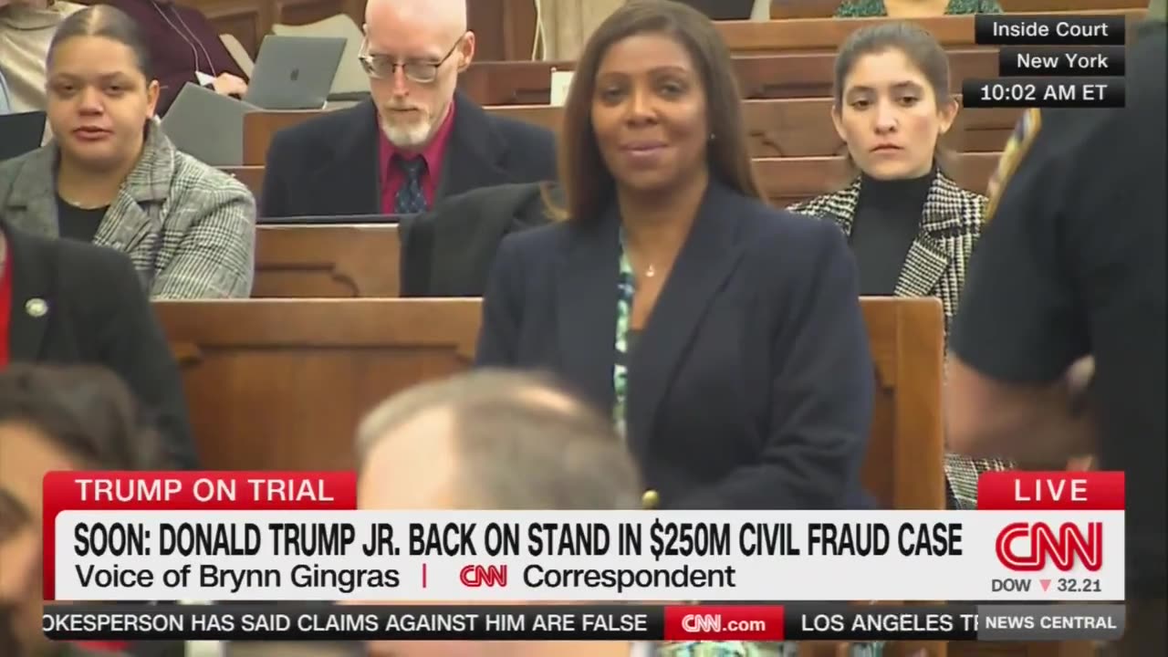Donald Trump Jr in court this morning Letitia James is seen smiling.