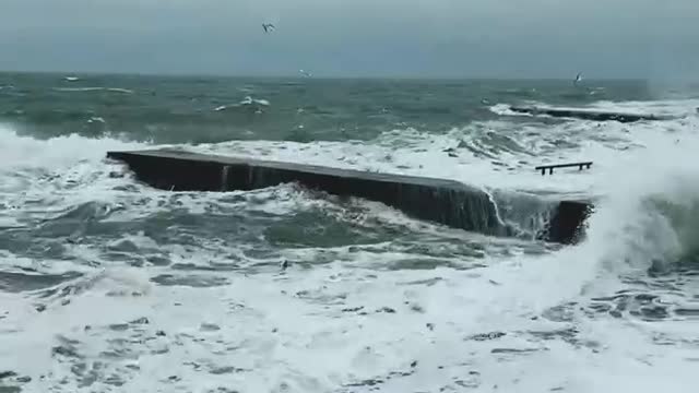 Winter sea. Small storm.