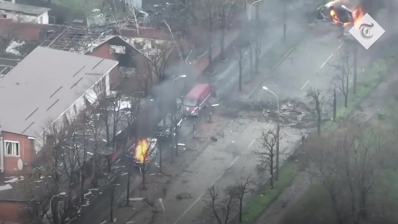 Ukraine war: Aerial footage released by Azov Regiment appears to show street battle in Mariupol