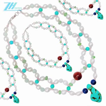 Natural turquoise jasper Amazonite and pearl smooth beads Rose Quartz Copper05