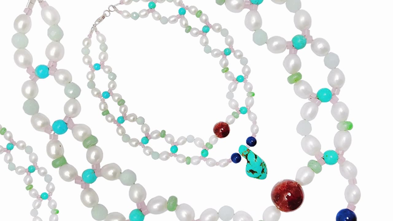 Natural turquoise jasper Amazonite and pearl smooth beads Rose Quartz Copper05