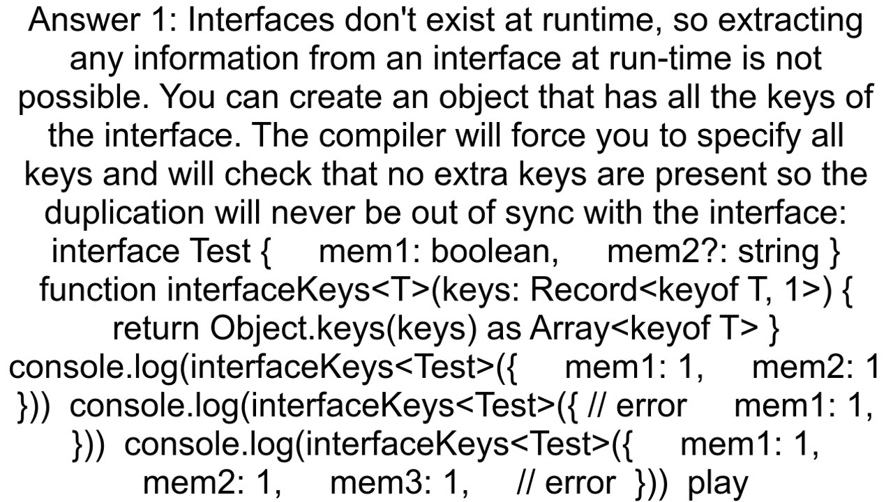 How can I extract the properties of an interface using TypeScript preferably with no 3rd party libs