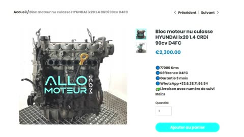 ALLOMOTEUR.COM - Bloc moteur nu culasse HYUNDAI ix20 1.4 CRDi 90cv D4FC