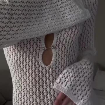 Sexy Women White Long Knit Sleeve Bikin Fashion Cover up Female See-Through Deep V-