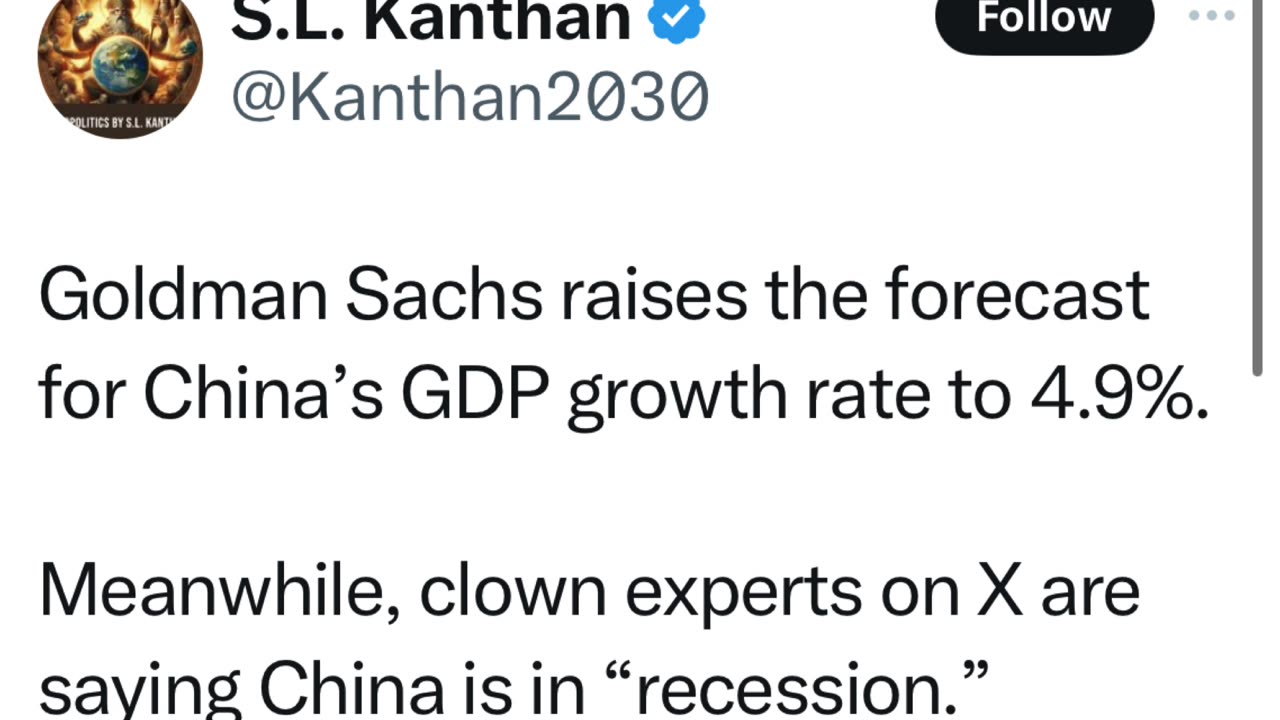 Goldman Sachs raises the forecast for China’s GDP growth rate to 4.9%.