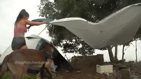 Solo Girl Camping in Heavy Rain - Thunderstorms - CAMPING ALONE EASY ???