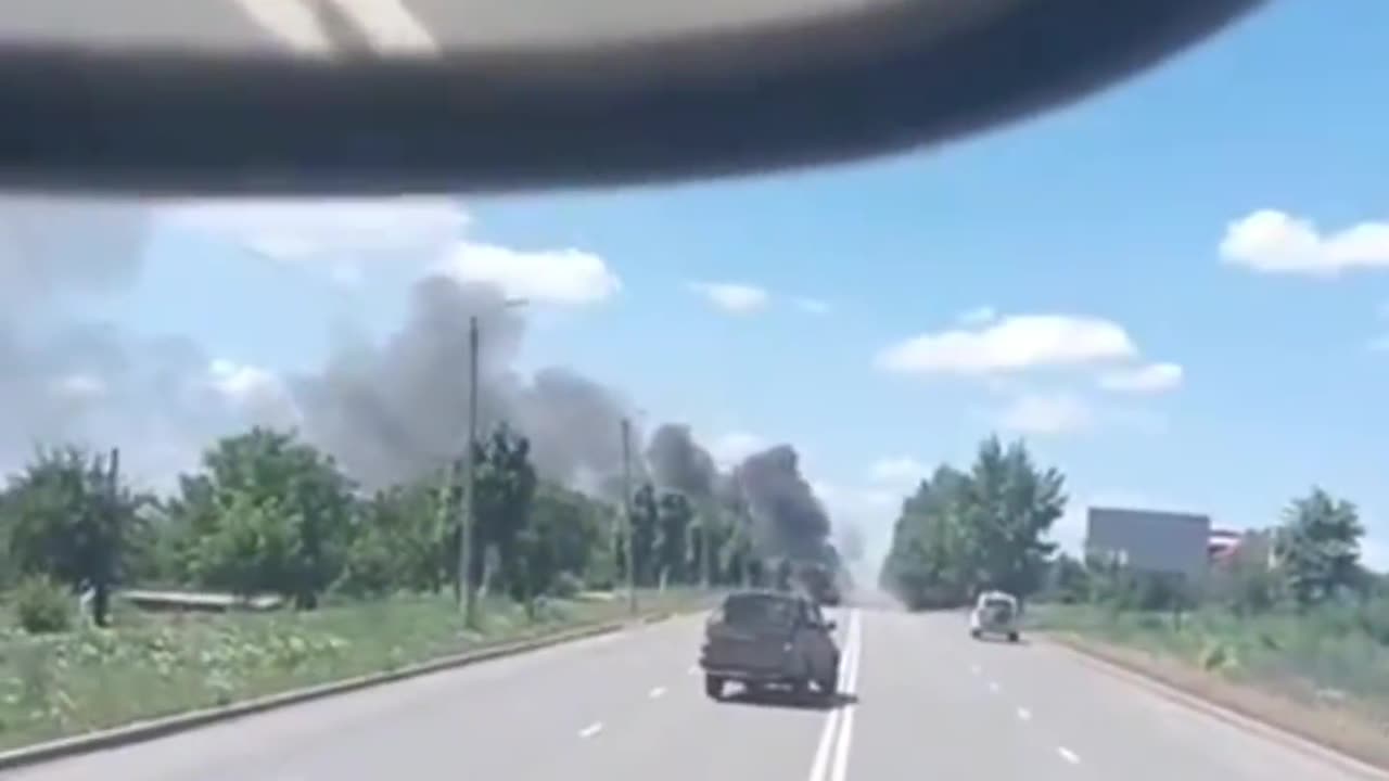 The powerful explosion of a Russian truck with ammunition in the center of P1