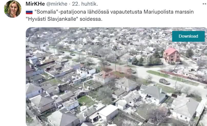 "Somalia"-pataljoona lähdössä vapautetusta Mariupolista marssin "Hyvästi Slavjankalle" soidessa