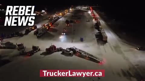 Aerial view of border blockade by Coutts truckers