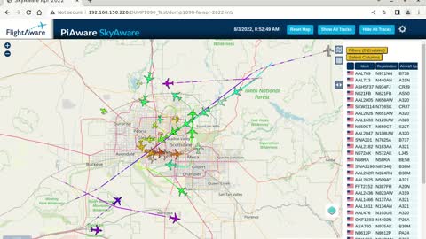 August 2nd - 3rd 2022 - time lapsed piaware for Phoenix AZ