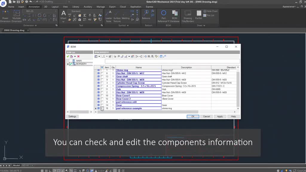 Mechanical CAD software-Check and edit components information