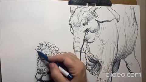ROBbing a Few Minutes- Making it up as I Draw: 'Taking a Mammouth for a Walk'. - Sped-Up.