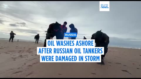 Oil stains wash ashore after storm damages Russian oil tankers