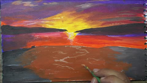 How to Draw Easy Scenery | Drawing Sunset Scenery Step by Step with acrylic color
