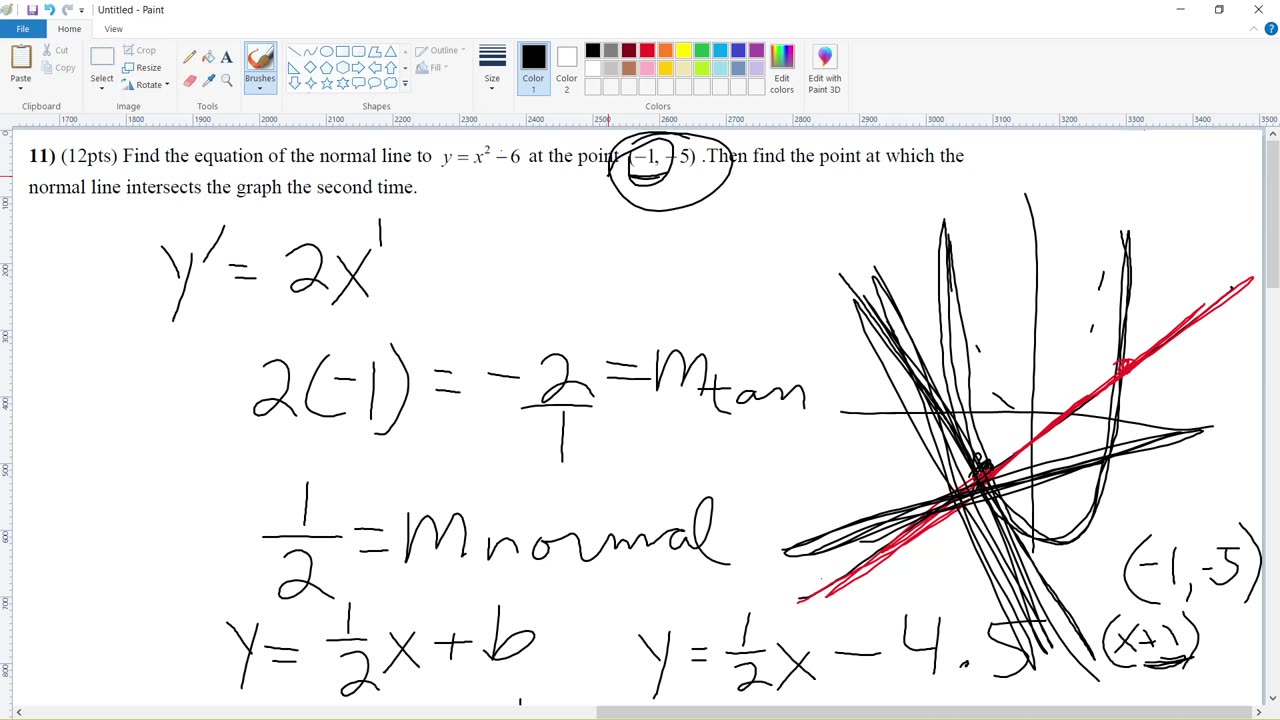 Equation of Normal Line and Points of Intersection