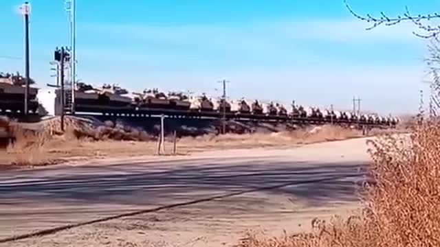 Tanks being transported through Idaho by train