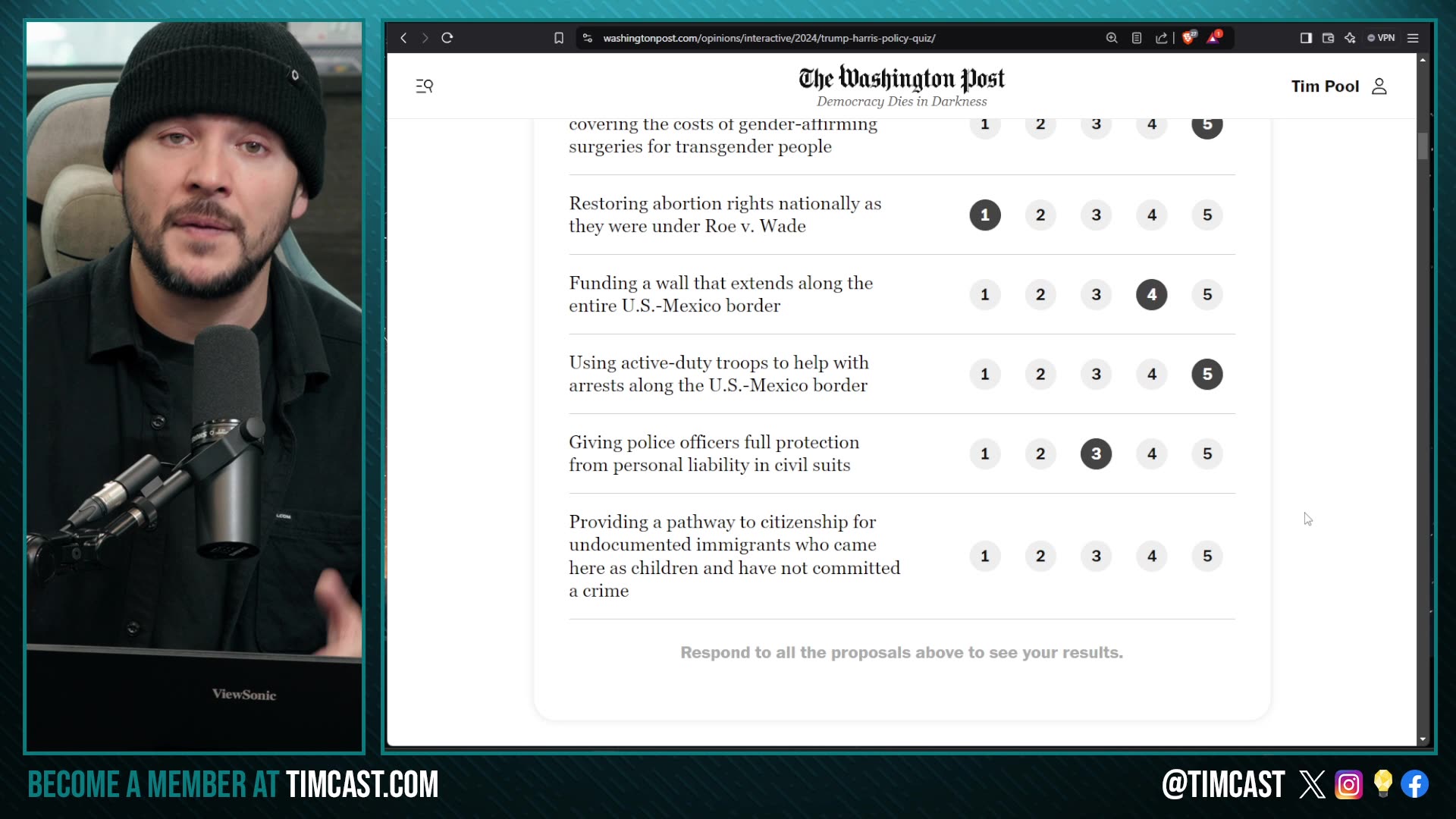 Tim Pool Takes Trump Or Kamala QUIZ To Find Out Who He's Voting For ...