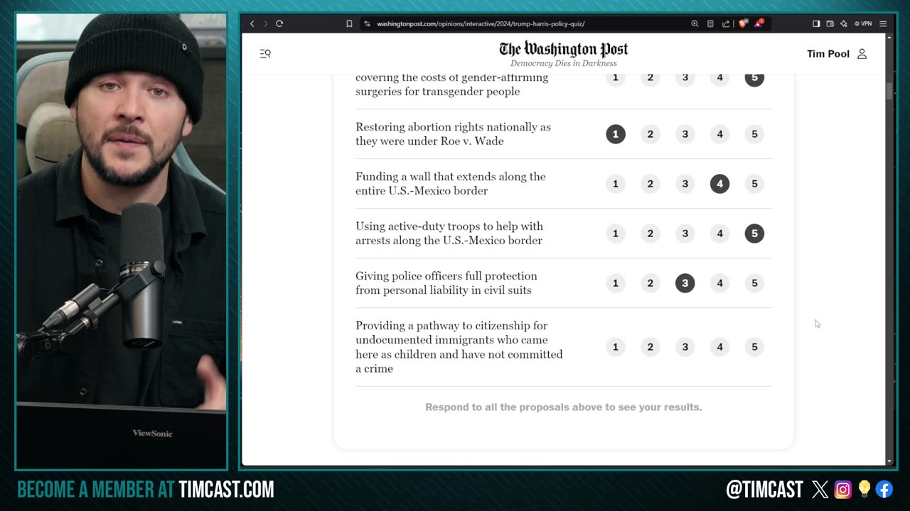 Tim Pool Takes Trump Or Kamala QUIZ To Find Out Who He's Voting For, WaPo Says People Want KAMALA