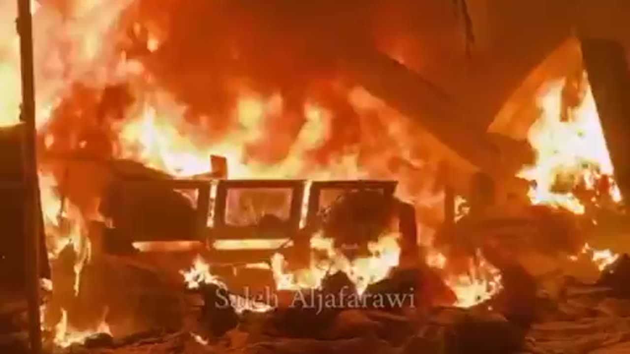 Reportedly: A man, woman and a little girl captured burning alive after Israel bombed tents...