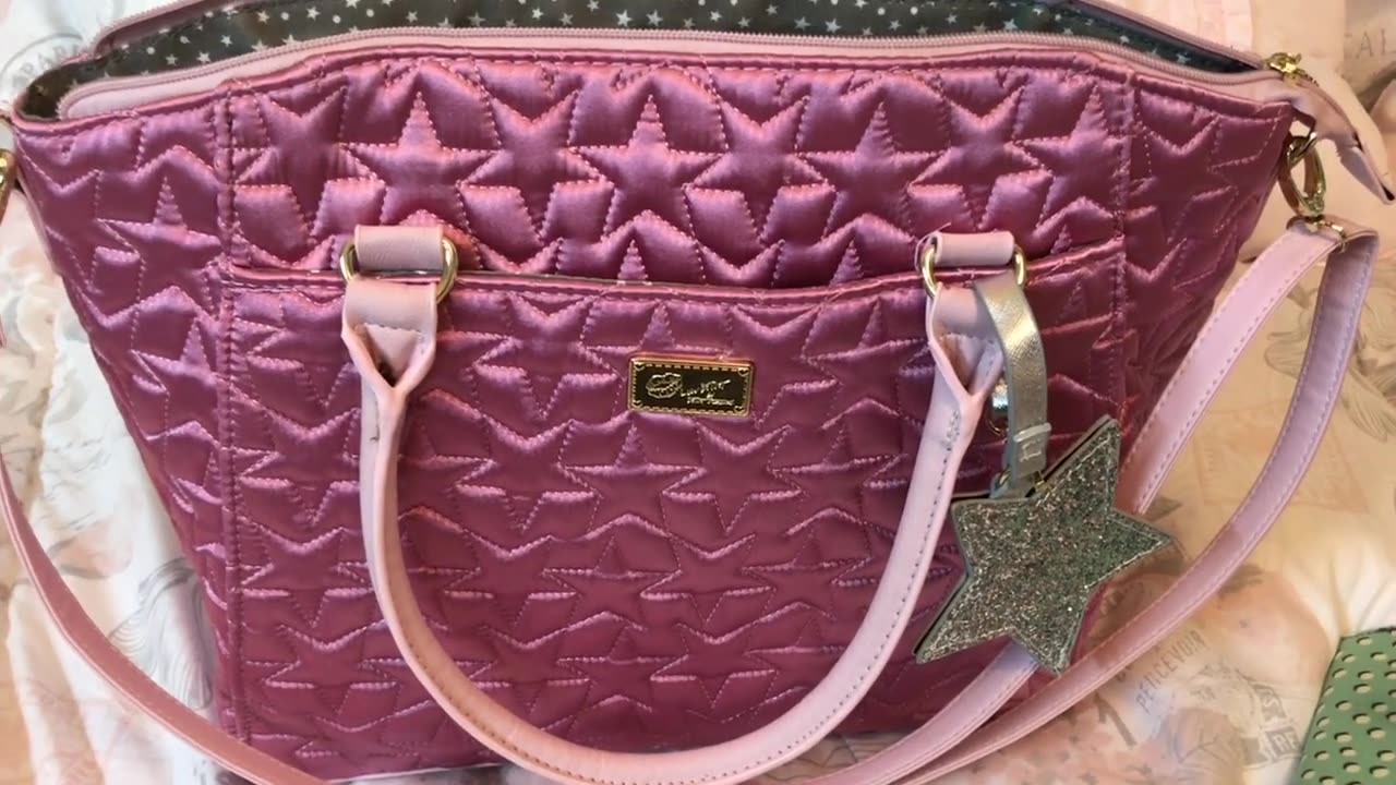 Review & what's in my bag Betsey Johnson Mauve Geena Quilted Star Satchel Purse