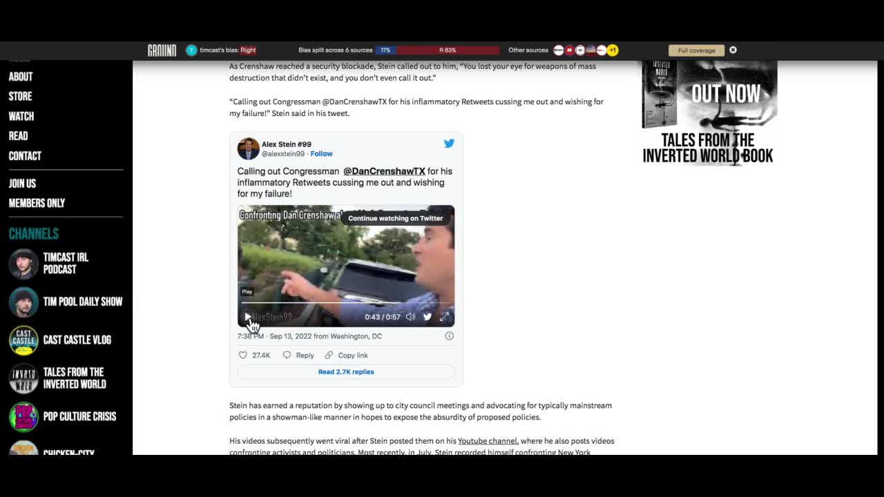 Alex Stein Confronts Texas Senator Dan Crenshaw In DC over Dave Portnoy Tweet from Barstool Sports