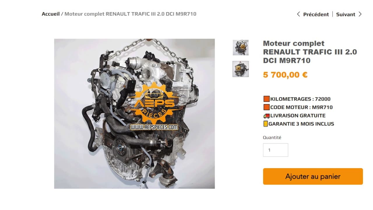 AEPSPIECES.COM - Moteur complet RENAULT TRAFIC III 2.0 DCI M9R710