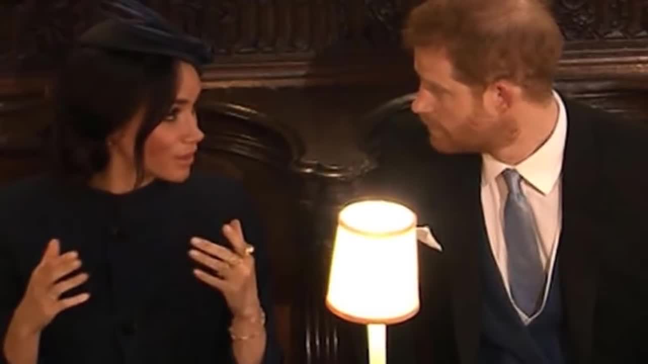 RARE MOMENT of conflict ! Meghan rolled her eyes seemed exasperated with Harry at Eugenie's wedding