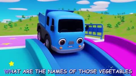 Kids cars 🚗 wheeling singing moving round and colouring vegetable etc