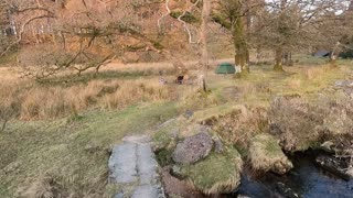 Pretend drone footage using th Insta 360 selfie stick and GoPro. Riverside wildcamping